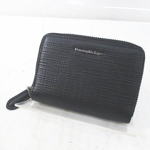 エルメネジルドゼニア Ermenegildo Zegna コンパクト財布 ブラック 黒 レザー ラウンドファスナー