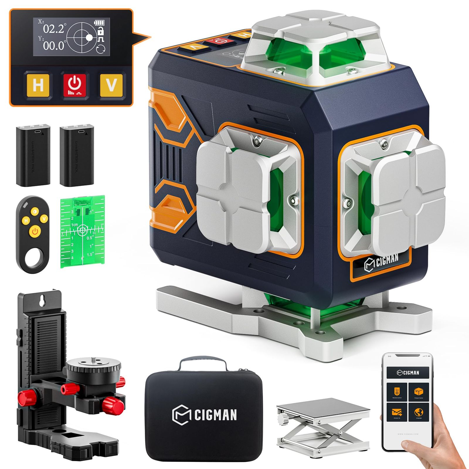 msCIGMAN 4×360° レーザー墨出し器 最大52時間連続作業 LCDディスプレイ アプリ・リモコン対応 16ライン 建築・内装工事用 | Type-C充電式 天井施工 クロス貼り タイル施工 床張り 家具設置 職人向け DIY 専用収納ケース 写真掛 19,886円