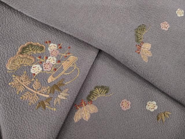 平和屋着物●訪問着　総刺繍　吉祥文　金糸　鬼しぼ縮緬　正絹　逸品　AABL5635ck