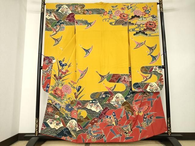 平和屋着物●手ざし京紅型染・宮崎紅型　宮崎良次　振袖　風景飛鶴花文　正絹　逸品　AABL7254ck 35,490円