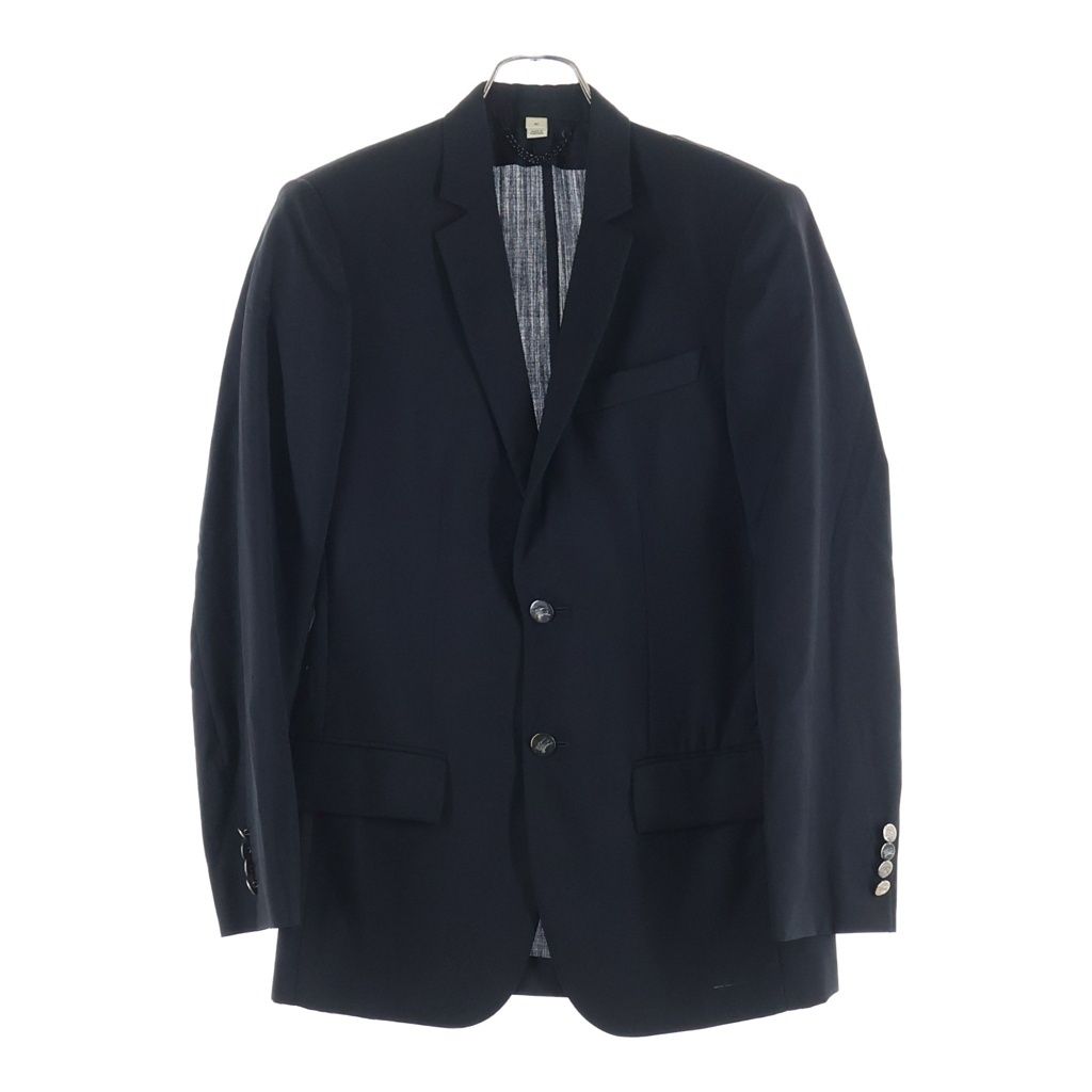 BURBERRY (バーバリー) ウールギャバジン 2B テーラードジャケット スーツ 肩パッド ブラック WO406811