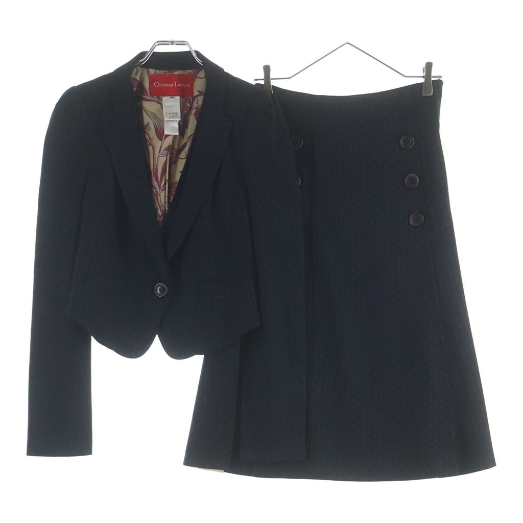 Christian Lacroix (クリスチャンラクロワ) ドット柄 セットアップ ベストドッキングテーラードジャケット ロングスカート ブラック レディース