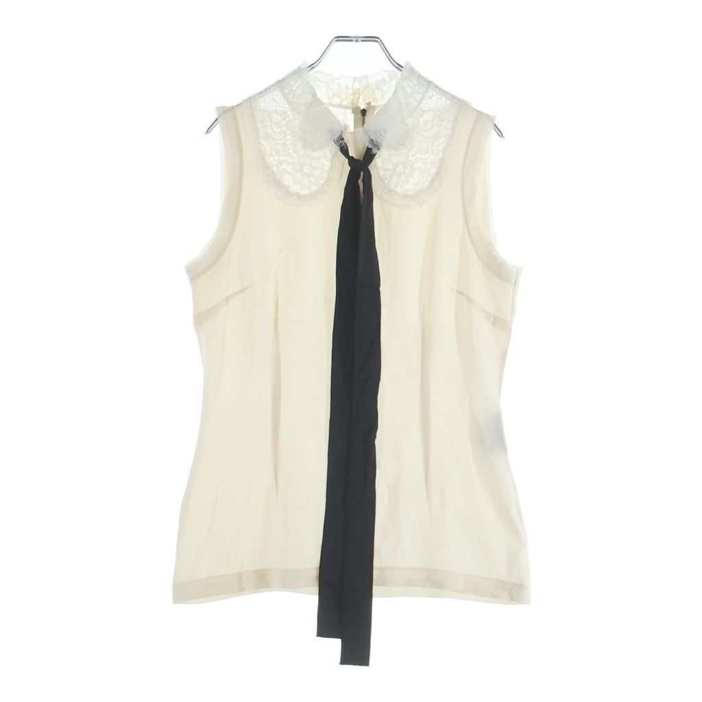 DOLCE & GABBANA (ドルチェアンドガッバーナ) Blouse ノースリーブ リボン レースシルクブラウス レディース アイボリー F78AJT FUABF