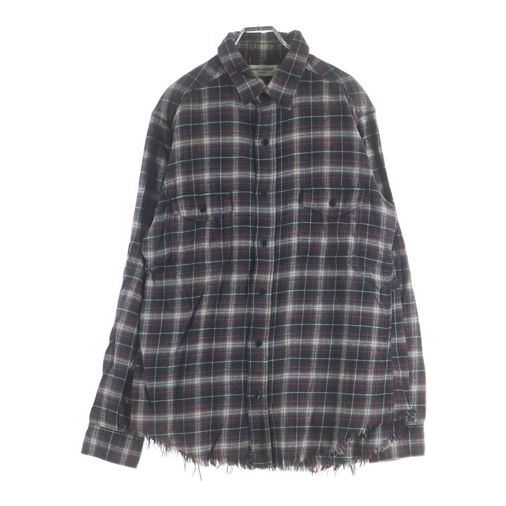 SAINT LAURENT PARIS (サンローランパリ) 16SS エディ期 カットオフ チェック柄 フランネル 長袖シャツ ロングスリーブ レッド 407717 Y816L