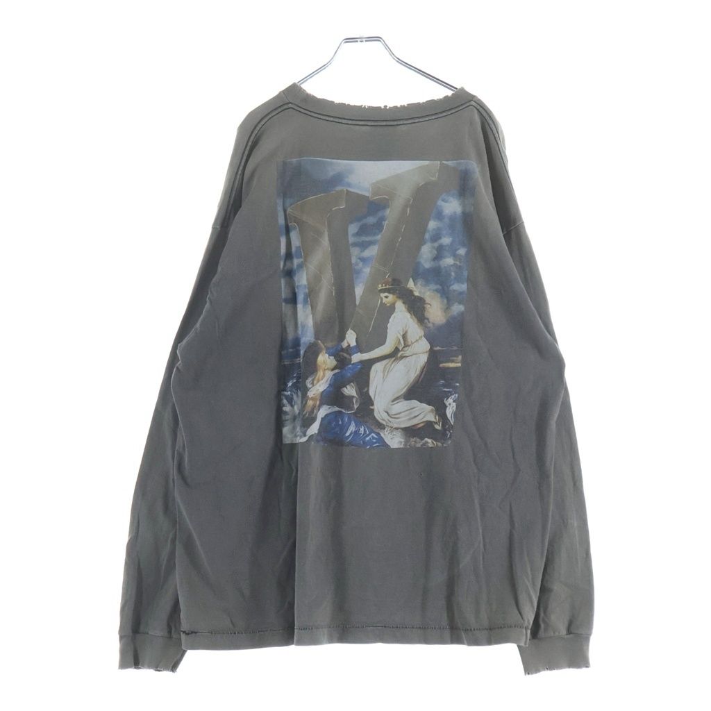SAINT MICHAEL (セントマイケル) 22AW ×VLONE VL_LS TEE MARIA ヴィーロン ヴィンテージ加工 両面プリント 長袖Tシャツ カットソー グレー SM-A22-0000-076