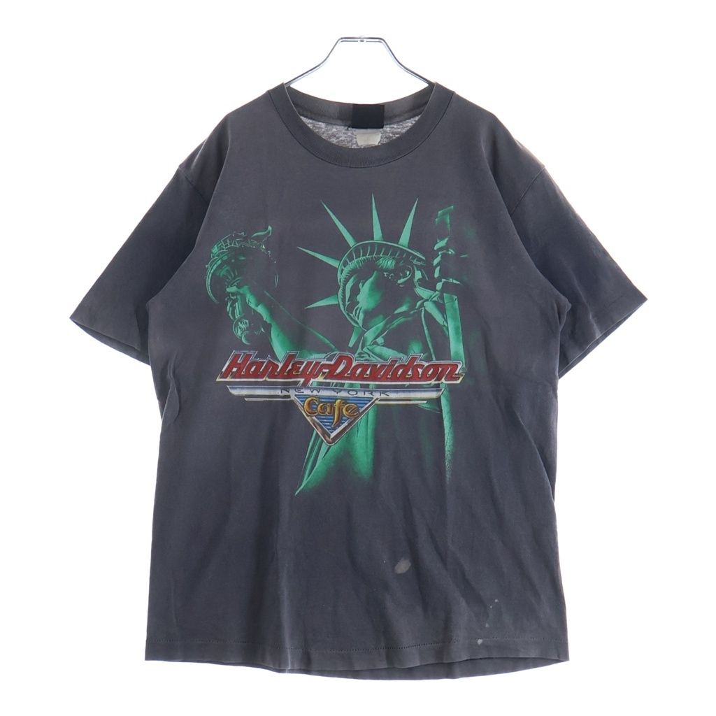 HARLEY DAVIDSON (ハーレーダビッドソン) NEW YORK CAFE STATUE OF LIBERTY 自由の女神 フロントプリント 半袖Tシャツ カットソー ブラック