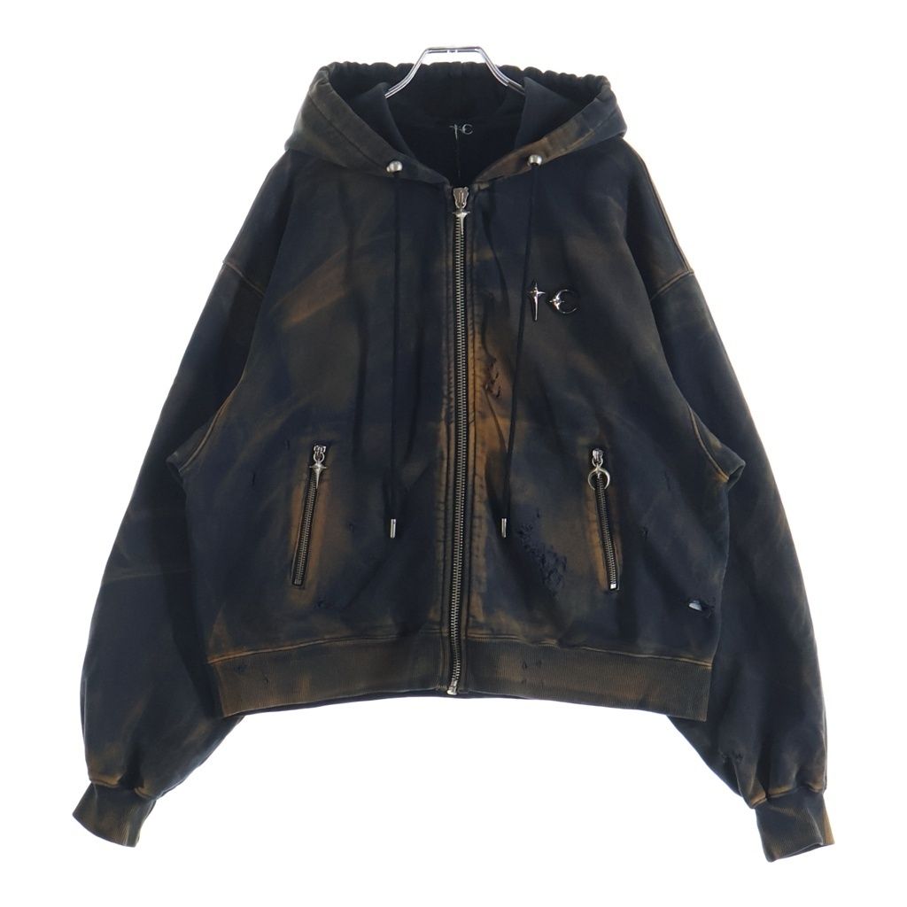 THUG CLUB (サグクラブ) 26SS TC TWO TONE WASHED ZIP-UP HOODIE ジップアップフーディー パーカー ブラック/オレンジ TC26SS0403 - 29,244円
