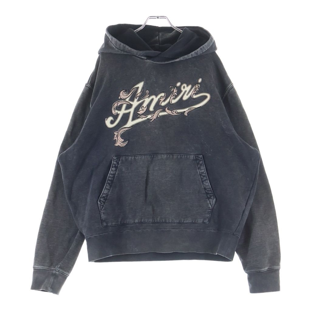 AMIRI (アミリ) 24SS FILIGREE LOGO HOODIE フィリグリーロゴエンブロイダリー プルオーバースウェットパーカー ブラック AMJYHD1013