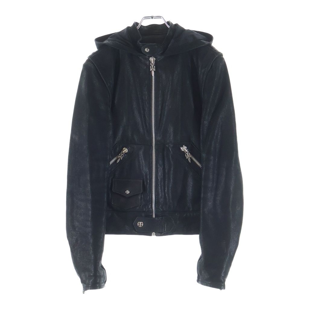 CHROME HEARTS (クロムハーツ) ゴート レザー フーデッド ライダースジャケット ブラック 616,000円