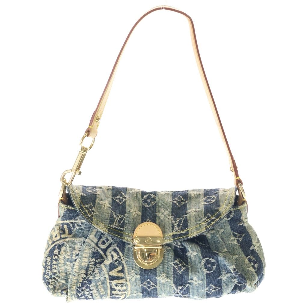 LOUIS VUITTON (ルイヴィトン) モノグラムデニム ミニプリーティ レイエ レザー ハンド ワンショルダーバッグ ゴールド金具 インディゴ M95333