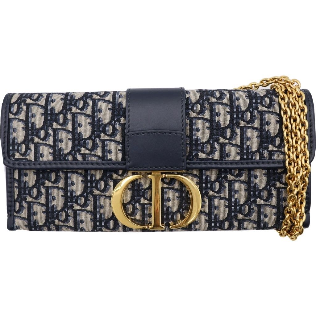 Christian Dior (クリスチャンディオール) オブリーク モンテーニュ30 チェーンショルダーバッグ ミニバッグ ネイビー レザー×キャンバス ゴールド金具