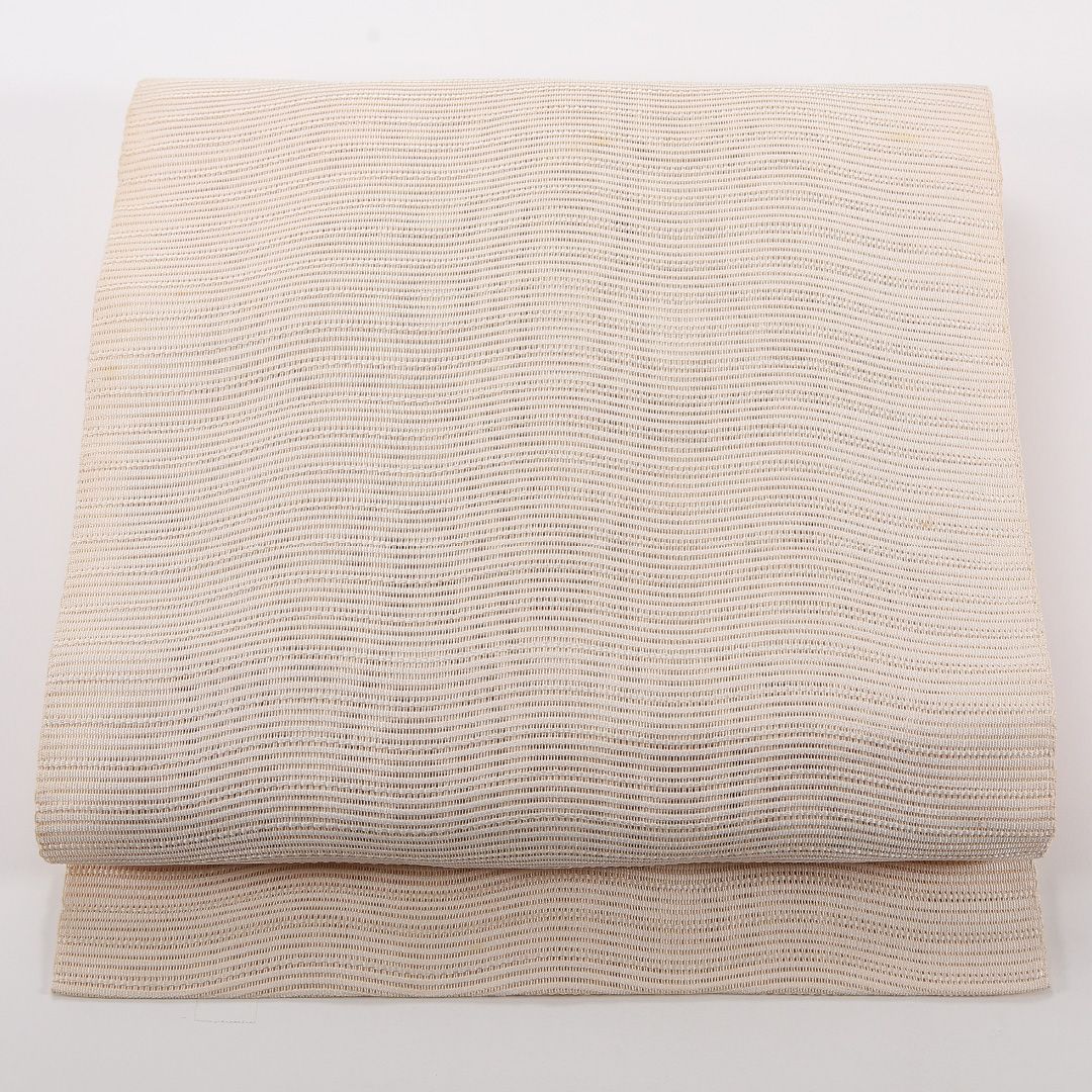 お買い得品！九寸名古屋帯 （夏帯） Cランク 帯丈351cm 正絹 全通 名古屋仕立て 織り カジュアル 無地 ベージュ系 RP 1245-04565