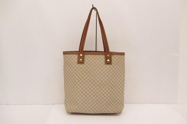 良品 セリーヌ CELINE マカダム柄 トリオンフ ヴィンテージ トートバッグ ベージュ ブラウン レディース