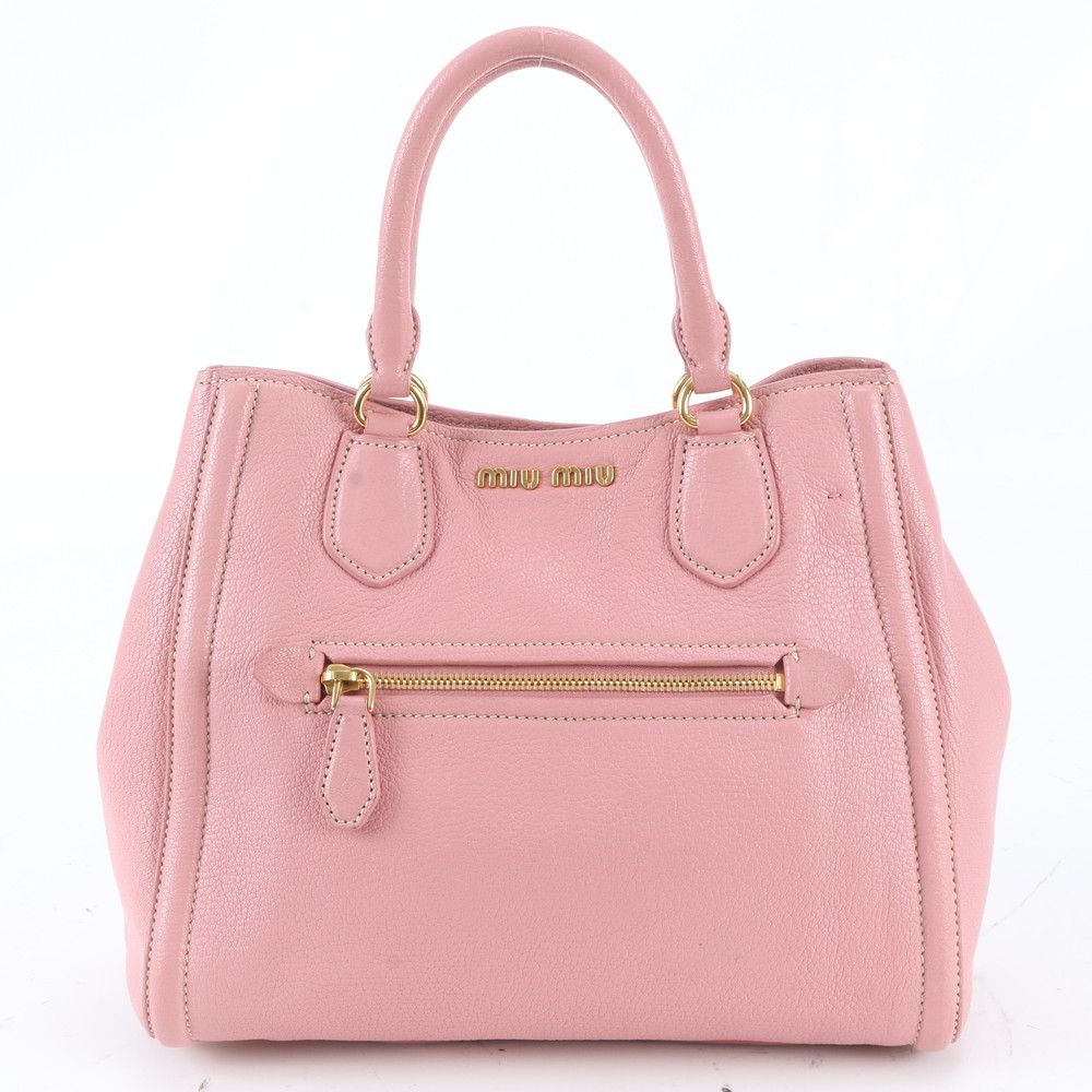美品 ミュウミュウ マドラス レザー ハンドバッグ トート ゴールド 金具 かわいい レディース RRE EM8-2【中古】