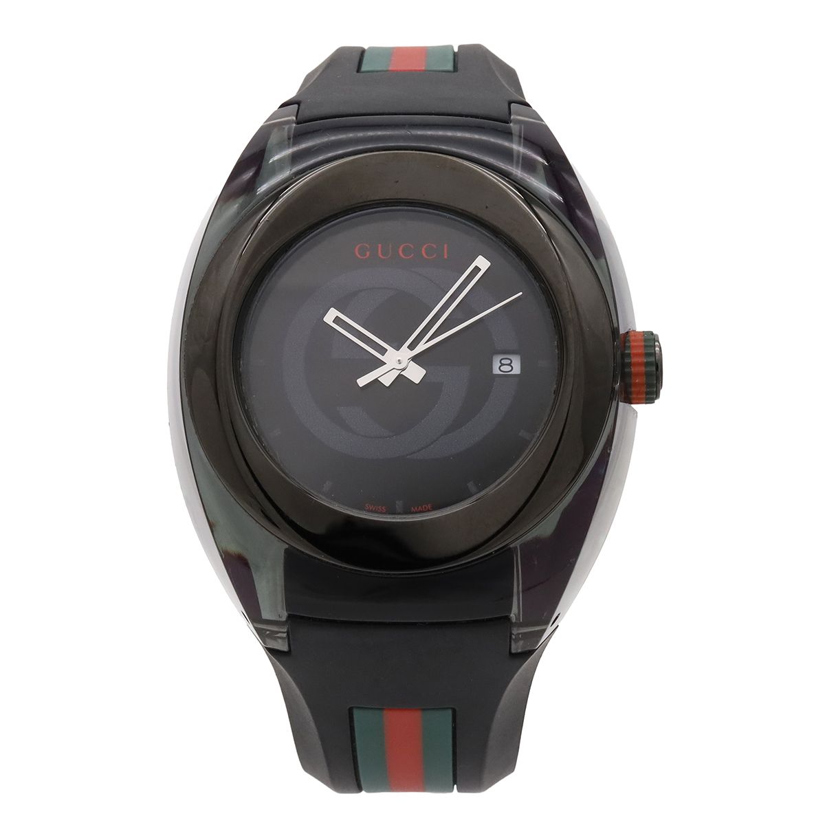 GUCCI グッチ シンク インターロッキングG シェリー グレー文字盤 SS ラバー メンズ クォーツ 腕時計 137.1 YA137107A
