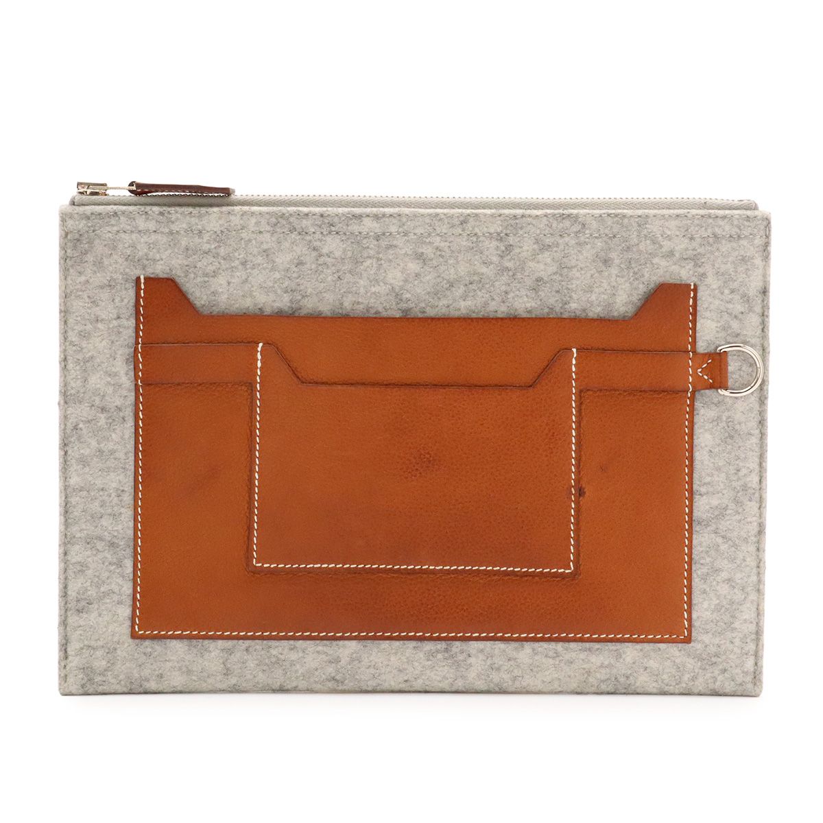 HERMES エルメス トゥードゥー 29 クラッチバッグ セカンドポーチ ビジネスバッグ フェルト ヴォーエプソン レザー ライトグレー ブラウン C刻印