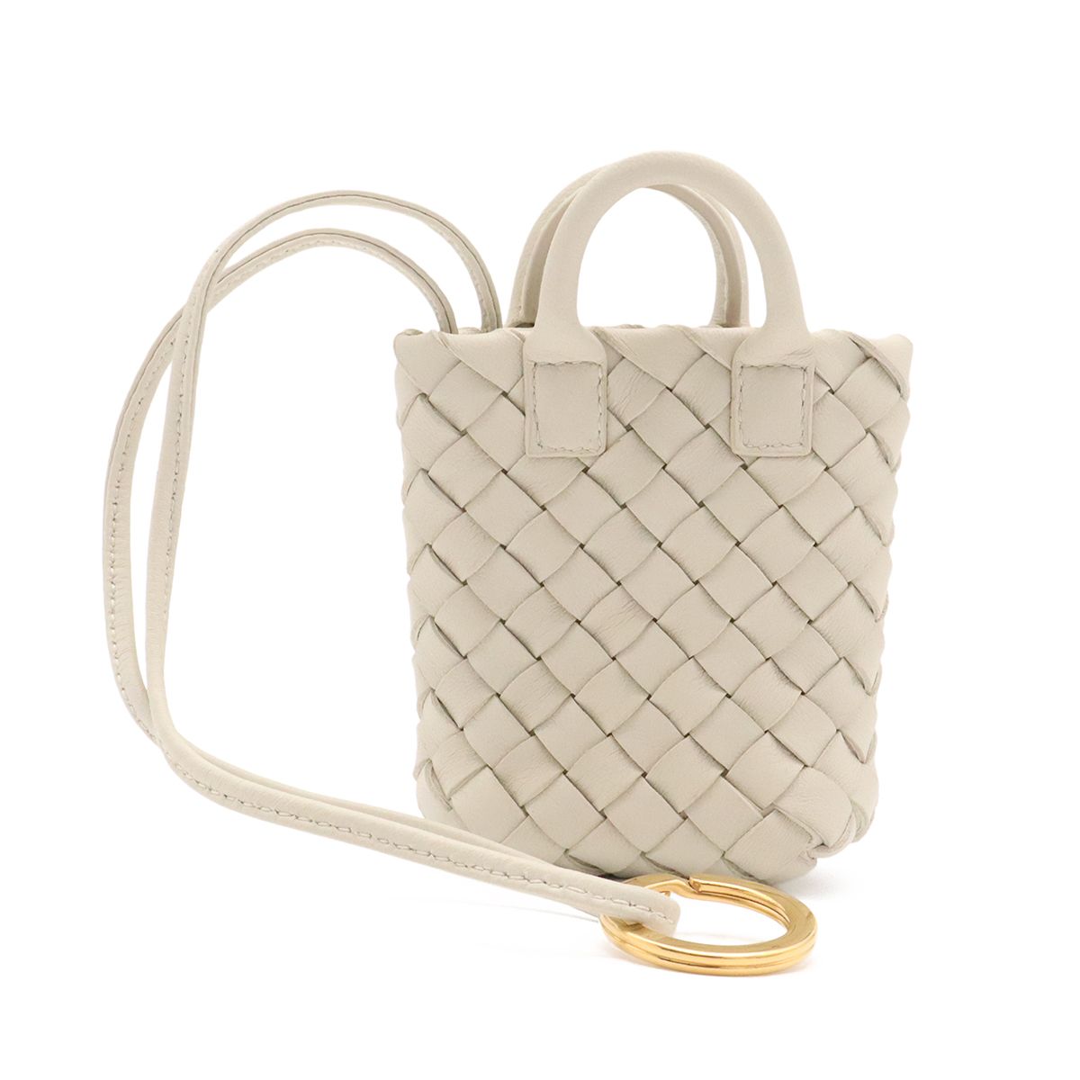 BOTTEGA VENETA ボッテガ ヴェネタ イントレチャート バッグチャーム キーホルダー ミニポーチ 小物入れ レザー オフホワイト 白 ゴールド金具 27,860円