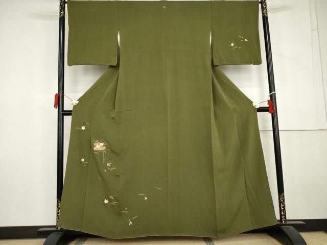 平和屋着物●訪問着　駒刺繍　吹き寄せ花文　金糸　鬼しぼ縮緬　正絹　逸品　AABL6497cs