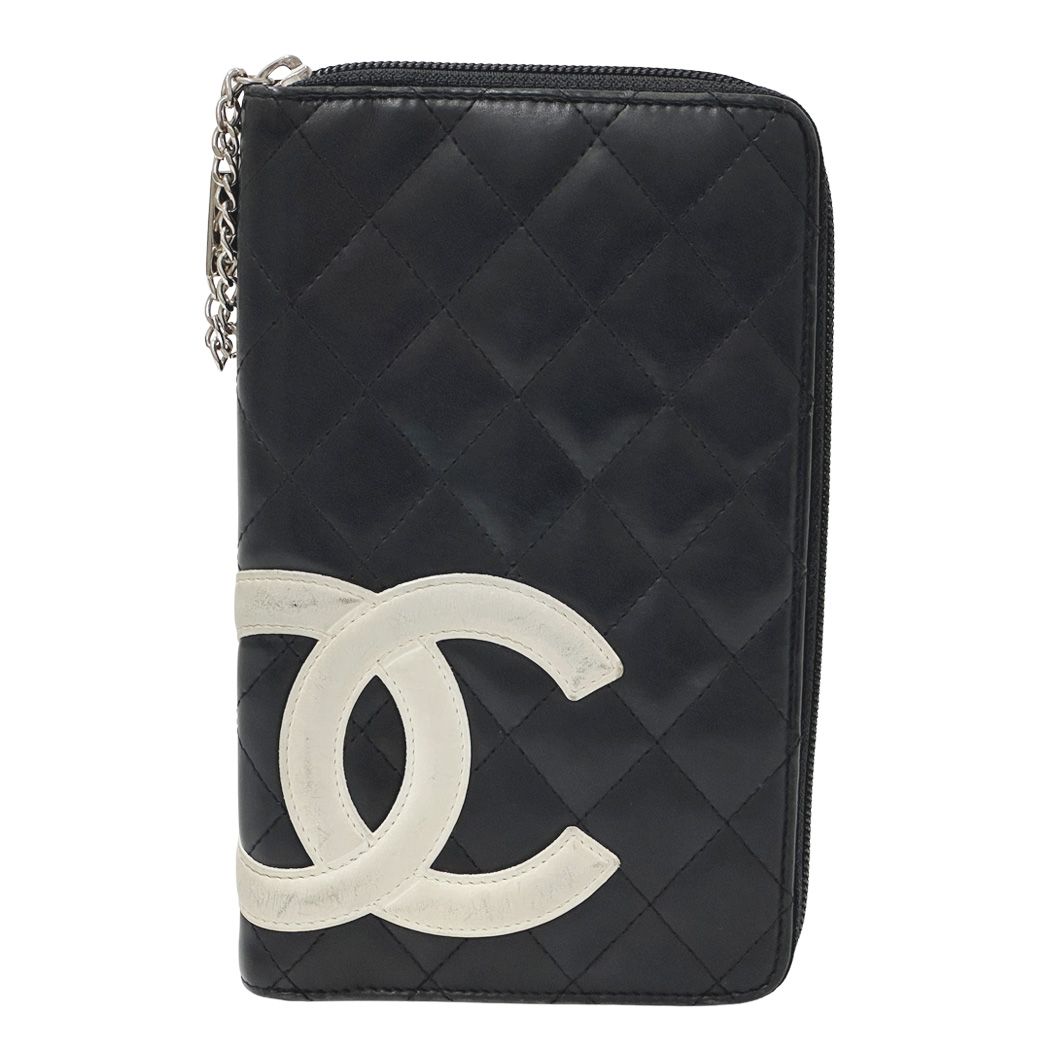 シャネル CHANEL 財布 カンボン レディース ブランド 長財布 ラムスキン ブラック ピンク ラウンドファスナー おしゃれ 【中古】