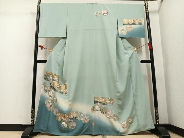 平和屋着物●訪問着　刺繍　雪輪草花文　暈し染め　金銀彩　正絹　逸品　AABL1723ph