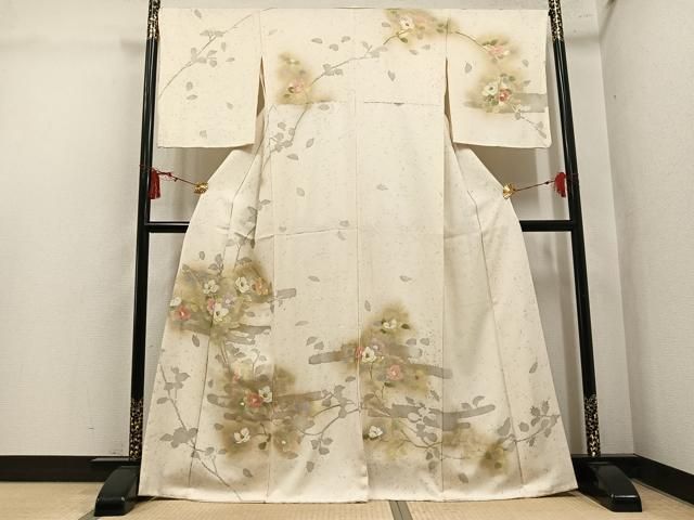 平和屋着物●訪問着　刺繍　枝椿　暈し染め　金彩　正絹　逸品　AABL1724ph