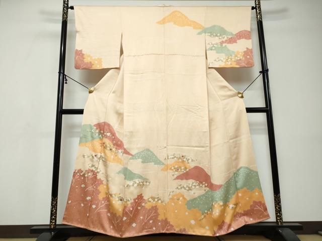 平和屋着物●訪問着　絞り　刺繍　遠山舞花文　金彩　正絹　逸品　DABI9469ud