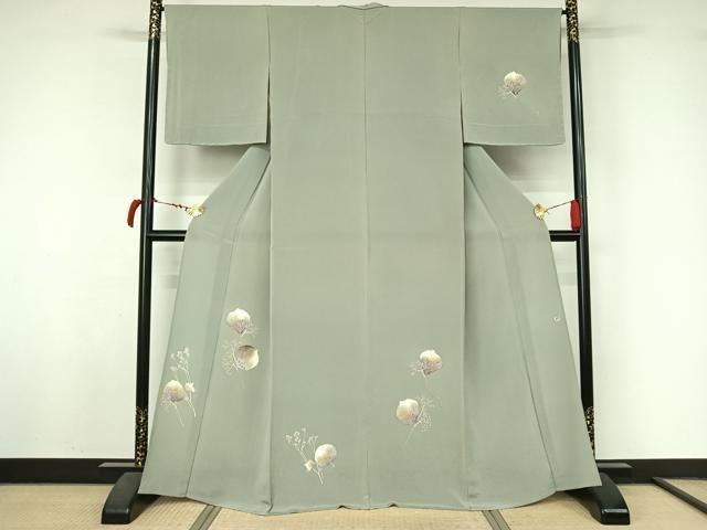 平和屋着物▽華道家　楠目ちづ　訪問着　単衣　枝花文　鬼しぼ縮緬　正絹　逸品　AABL6795jh 25,012円