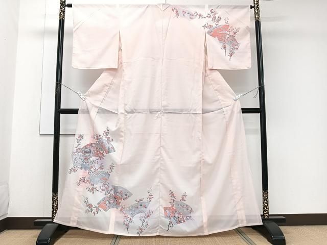 平和屋着物＊夏物　訪問着　絽　扇御所車花鳥文　金彩　洗える着物　未使用　CABK9175xi
