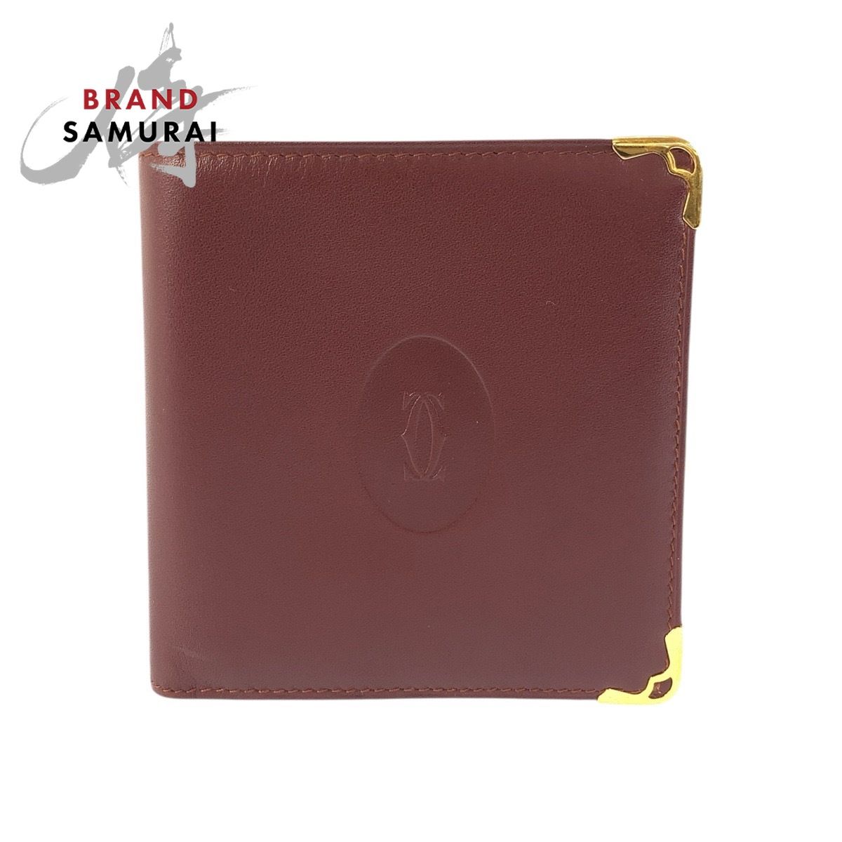 美品 CARTIER カルティエ マストライン ボルドー ワインレッド ゴールド金具 レザー 折財布 コンパクトウォレット メンズ 603979【中古】
