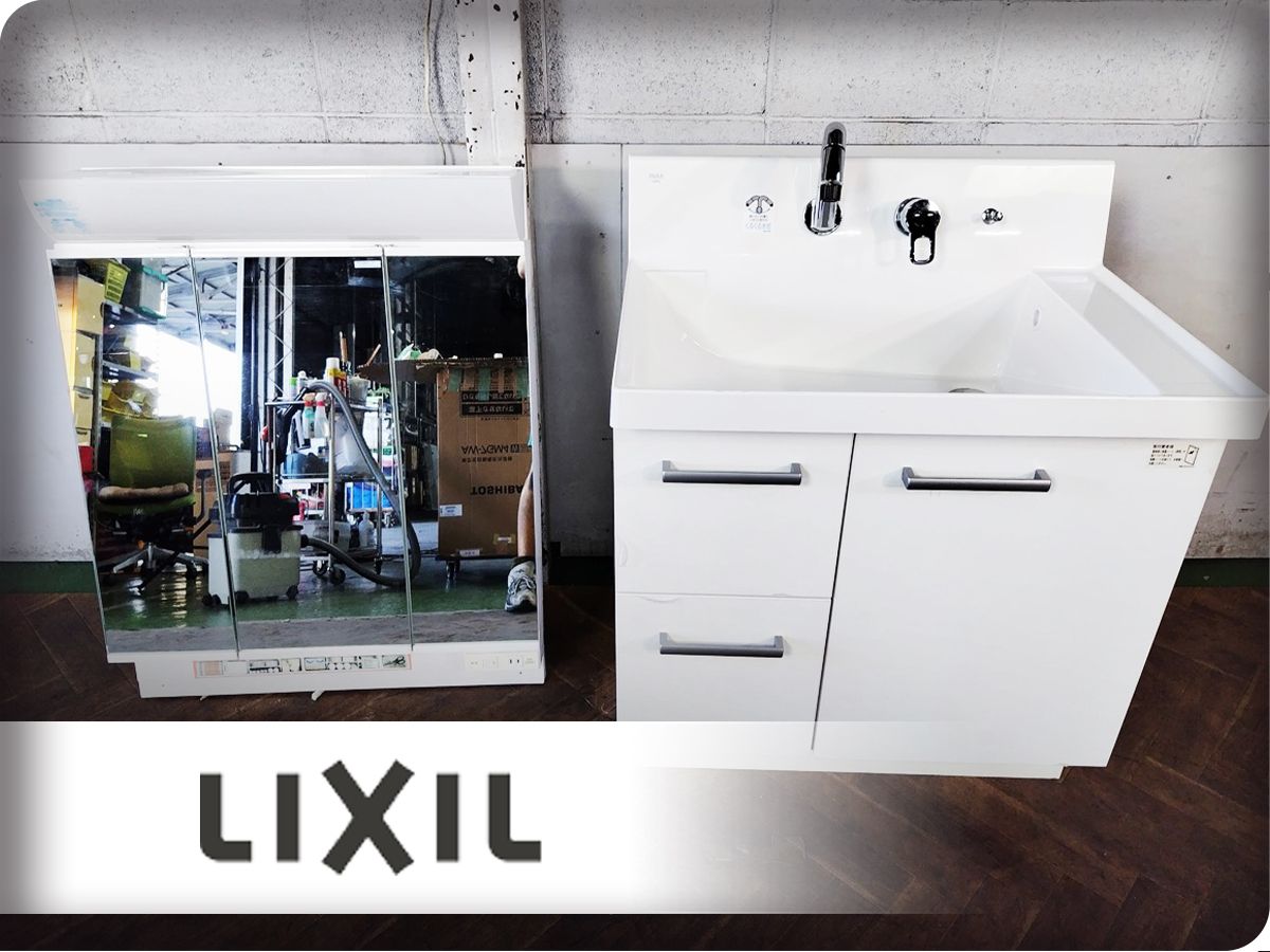 ■展示品■未使用品■LIXIL/リクシル■K1■W75■三面鏡/ミラーキャビネット■洗面化粧台■20万■ymm4827k 93,000円