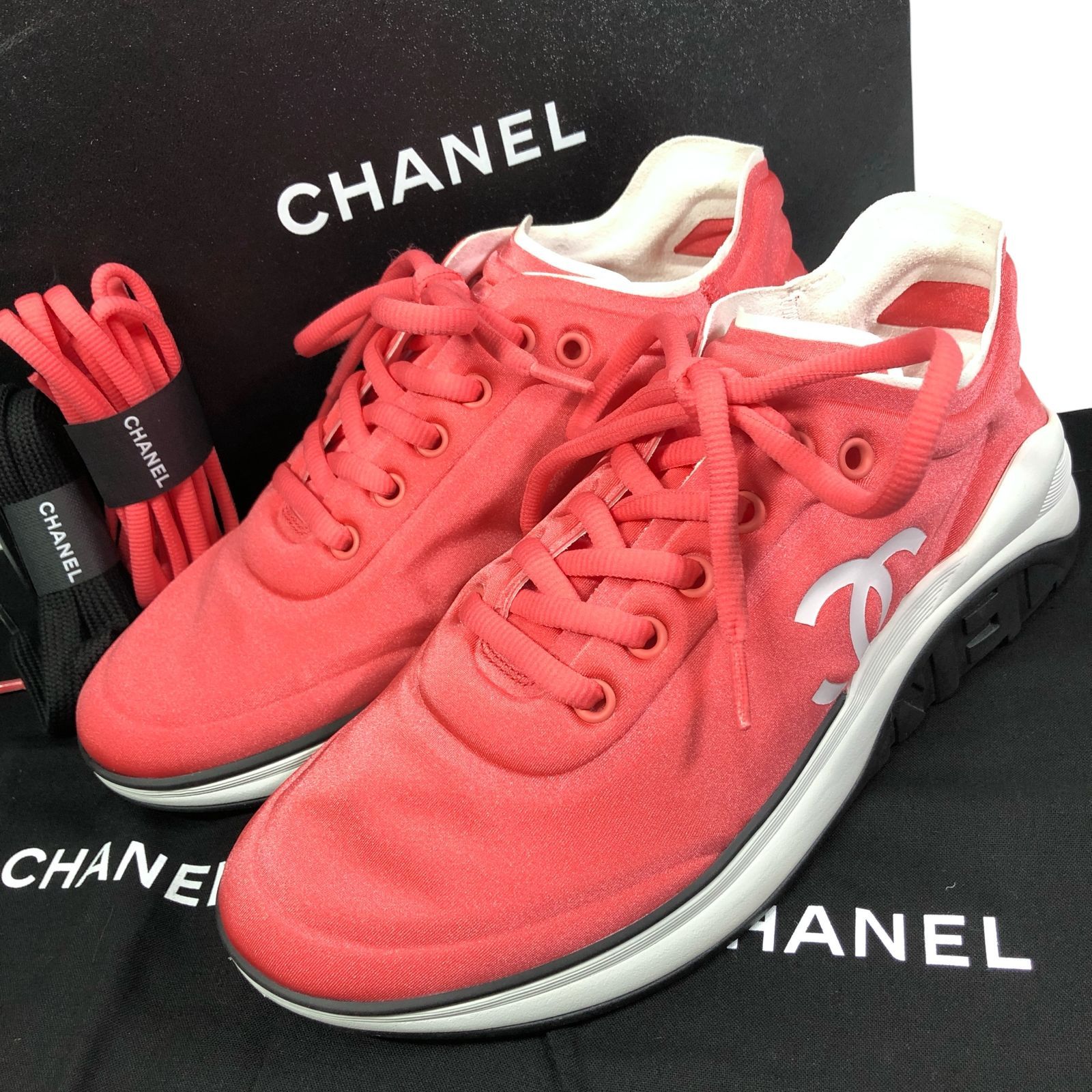 未使用品【シャネル】本物 CHANEL 靴 24cm ココマーク スニーカー カジュアルシューズ G34763 ファブリック レディース イタリア製 38 箱有