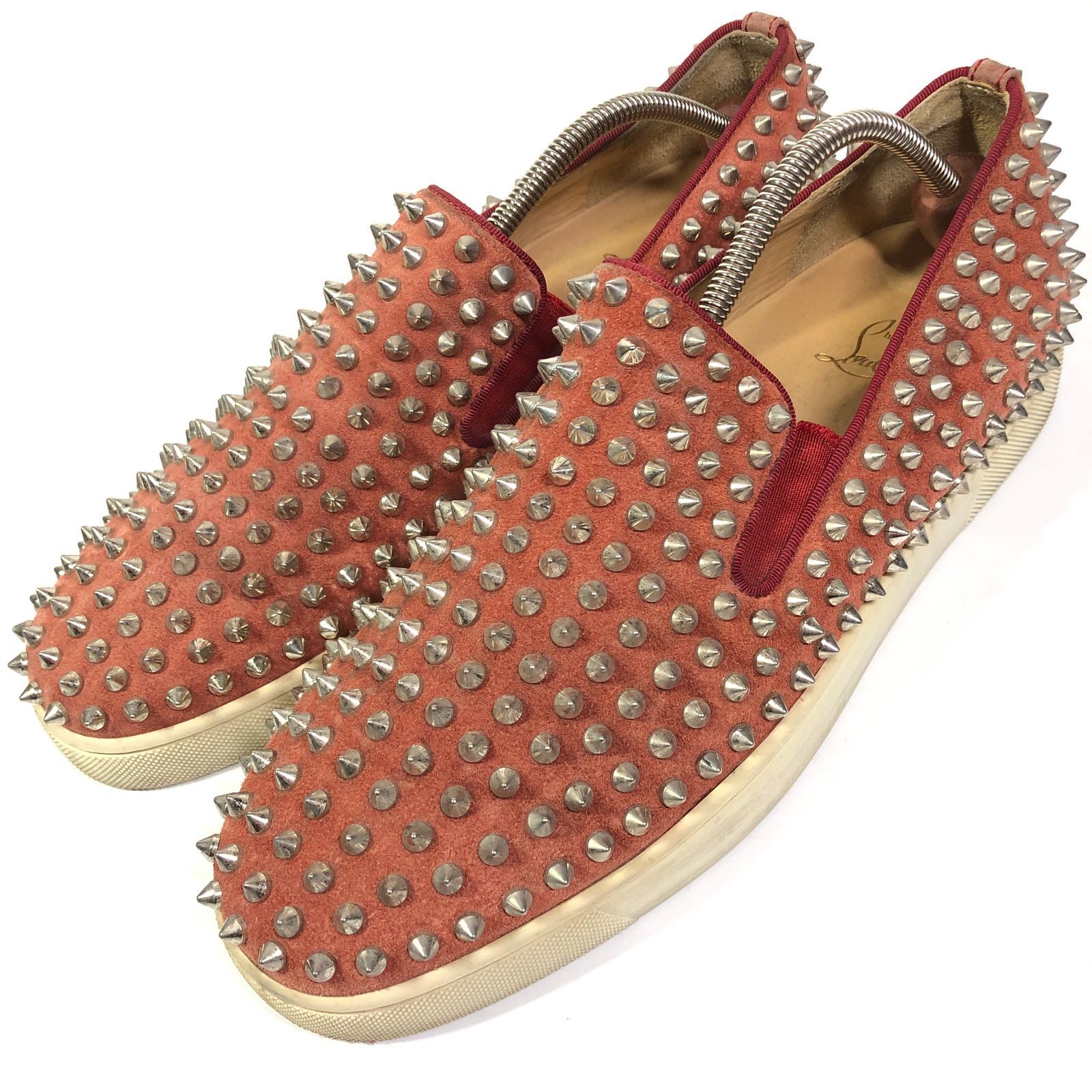 【ルブタン】本物 Louboutin 靴 27.5cm スパイクボート スリッポン スニーカー カジュアルシューズ スタッズ スエード メンズ 42 1/2