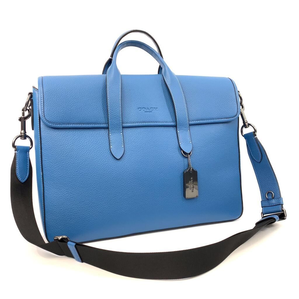 極美品 COACH コーチ サリバン ポートフォリオ ブリーフ C9875 ブリーフケース ビジネス バッグ 2way ショルダーバッグ ブルー 青 メンズ _201