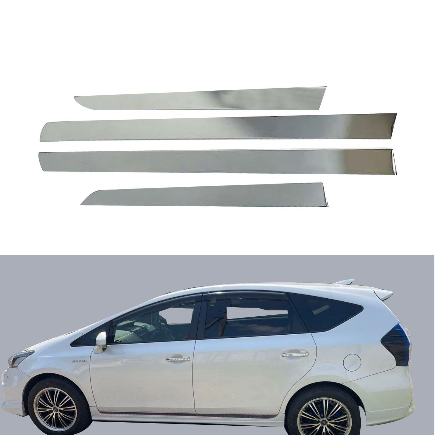 トヨタ プリウスα ZVW41 2016年対応 ドアサイドモール 4枚セット シルバー ステンレス製 ドアまわりを引き締める外装アクセントパーツ