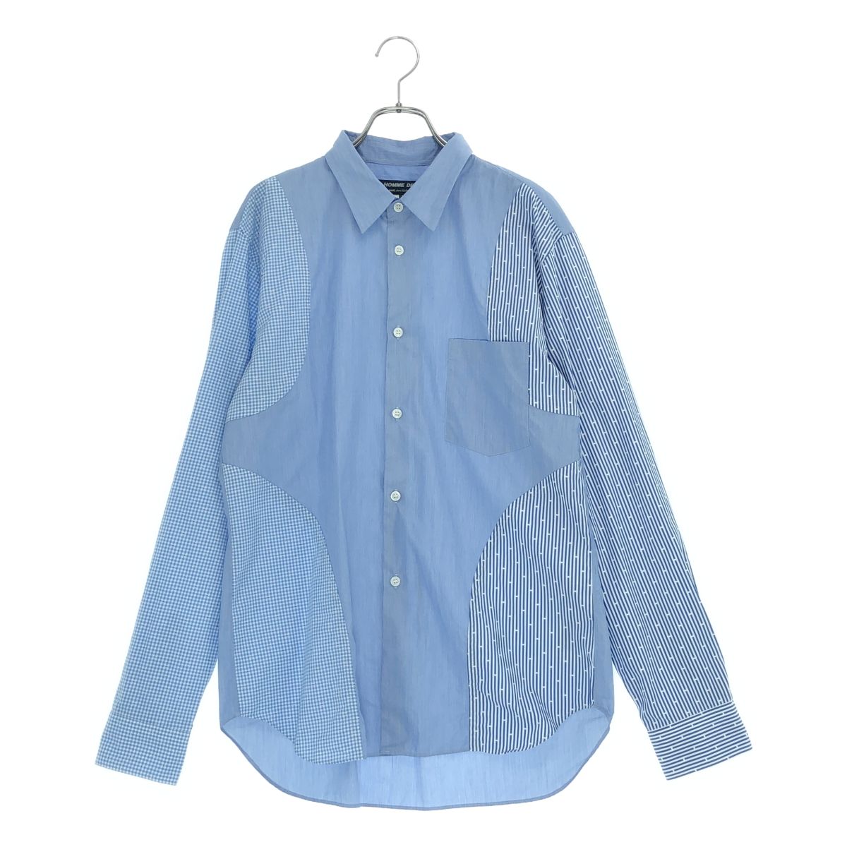 【美品】 COMME des GARCONS HOMME DEUX / コムデギャルソンオムドゥ | 2021AW | コットン チェック ストライプ パッチワークシャツ | M | ブルー | メンズ