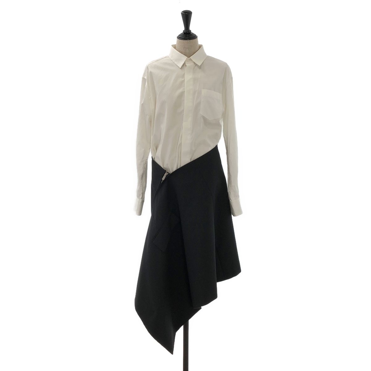 sacai / サカイ | Thomas Mason Cotton Poplin Dress シャツ ワンピース | 2 | ブラック/ホワイト | レディース 17,176円