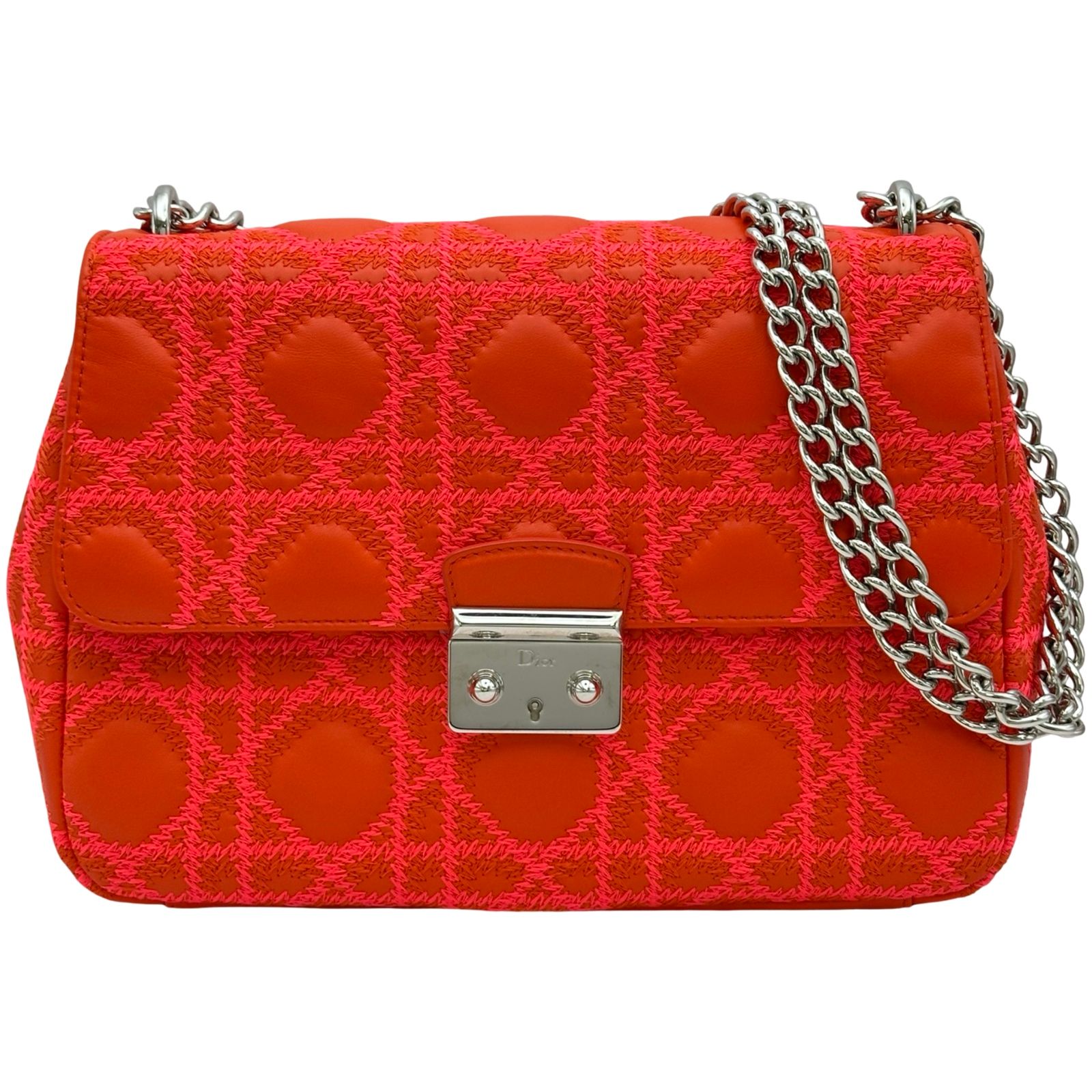 クリスチャン・ディオール Christian Dior ニューロックカナージュショルダーバッグ オレンジ シルバー金具 レザー レディース ショルダーバッグ 104,000円