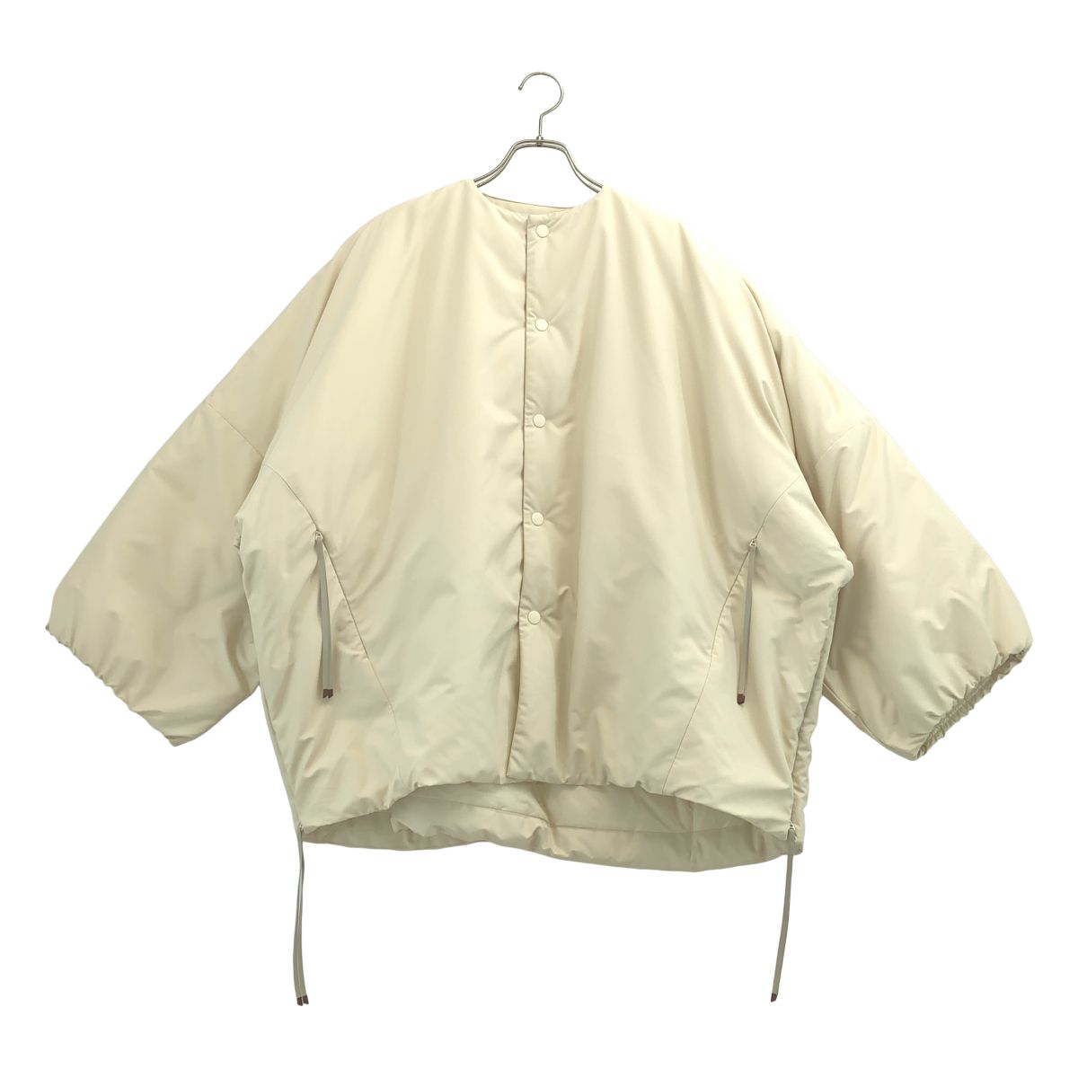 【美品】 HYKE / ハイク | NYLON OXFORD COLLARLESS BIG JACKET / ナイロン オックスフォード カラーレス ビッグジャケット | 1 | アイボリー | レディース