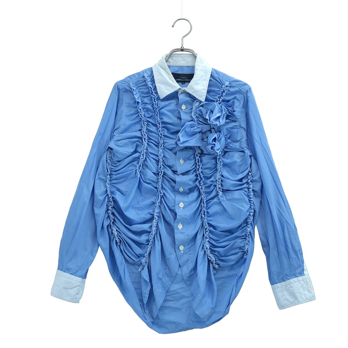 tricot COMME des GARCONS / トリココムデギャルソン | 2016SS | ポリエステル 変形 リボン フリル装飾 シャツ ブラウス | M | ブルー | レディース