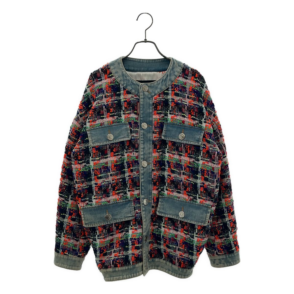 DSQUARED2 / ディースクエアード | ツイード デニム ノーカラージャケット | 36 | マルチカラー | レディース
