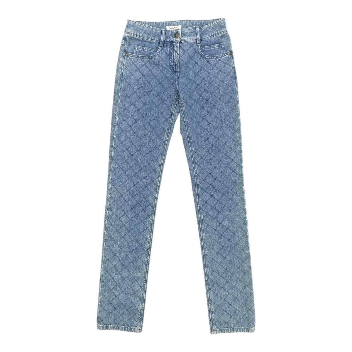 ☆シャネル パンツ マトラッセ ココマークボタン デニム P44333V32798 34サイズ コットン キルティング ロゴ ライトブルー CHANEL 55,440円