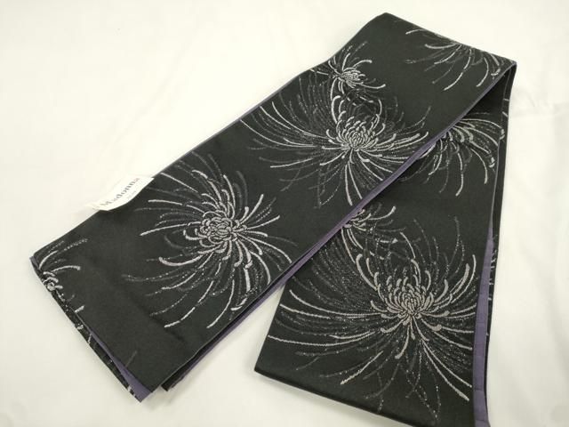 平和屋着物●半幅帯　乱菊　黒地　銀糸　CABK8728dy