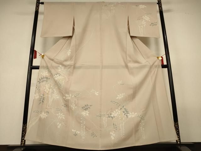 平和屋着物＊夏物　訪問着　絽　駒刺繍　枝葉文　銀彩　正絹　逸品　AABL5197jd