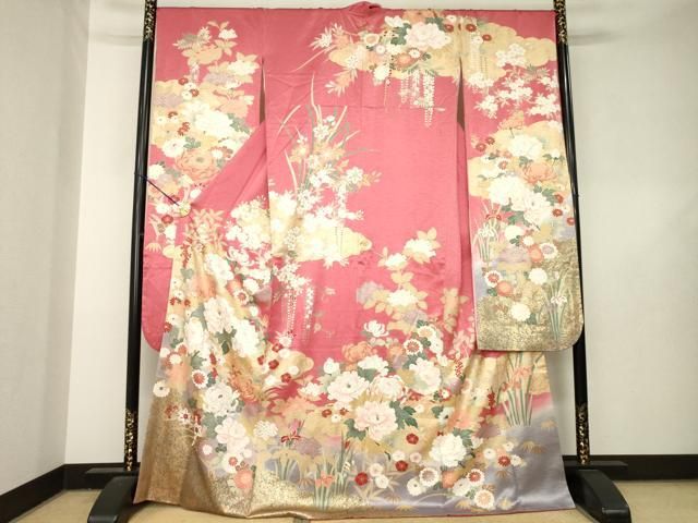 平和屋着物●豪華振袖　雲取り花文　金彩　ロング丈　正絹　逸品　AABL5553ck
