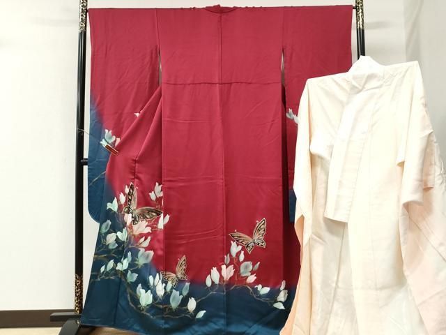 平和屋着物●豪華振袖・長襦袢セット　舞蝶枝花文　暈し染め　金彩　正絹　逸品　CABK7433yc 33,800円
