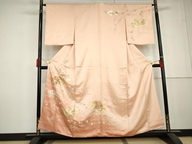 平和屋着物●十日町老舗ブランド　吉澤友禅　吾妻徳穂　訪問着　駒刺繍　立波地紙花文　暈し染め　金彩　正絹　逸品　AABL6451cs