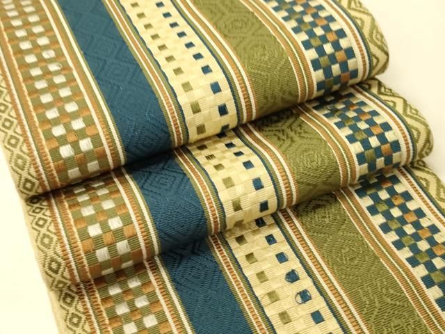 平和屋着物●本場筑前博多織　半幅帯　間道　証紙付き　正絹　逸品　CABK6145ak 23,400円