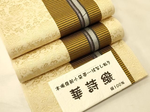 平和屋着物●本場筑前博多織　半幅帯　井上絹織謹製　華詩織　証紙付き　正絹　逸品　未使用　CABK6160ak