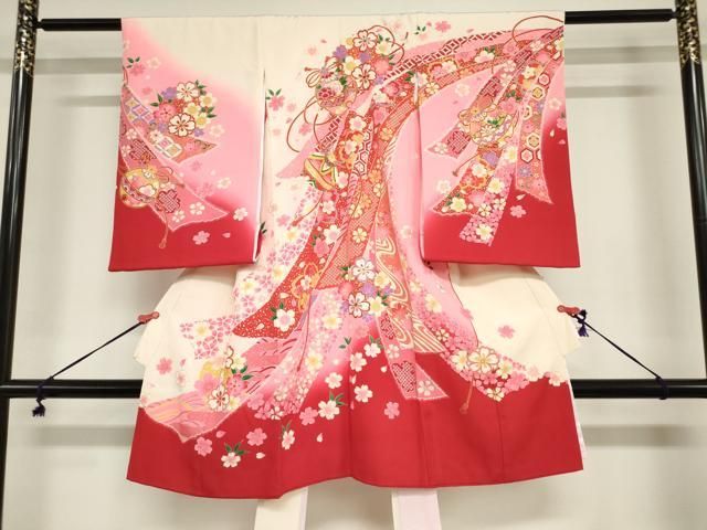 平和屋着物[]お宮参り　女の子　祝着　産着　初着　のしめ　熨斗鈴花文　暈し染め　金彩　逸品　DABJ3039ea