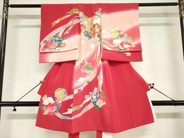 平和屋着物[]お宮参り　女の子　祝着　産着　初着　のしめ　束ね熨斗花鞠文　暈し染め　金彩　逸品　DABJ3042ea